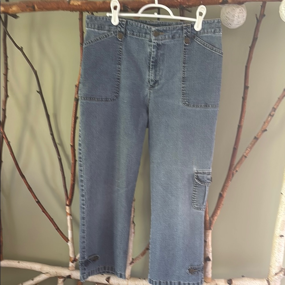 Women’s Blue Cropped stretch cropped Jeans with Relaxed Fit